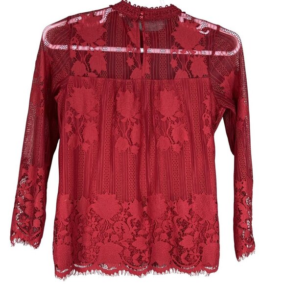 Ultra Pink Womens M Floral Lace Long Sleeve Blouse Red Feminine Top Cottagecore - Picture 9 of 16